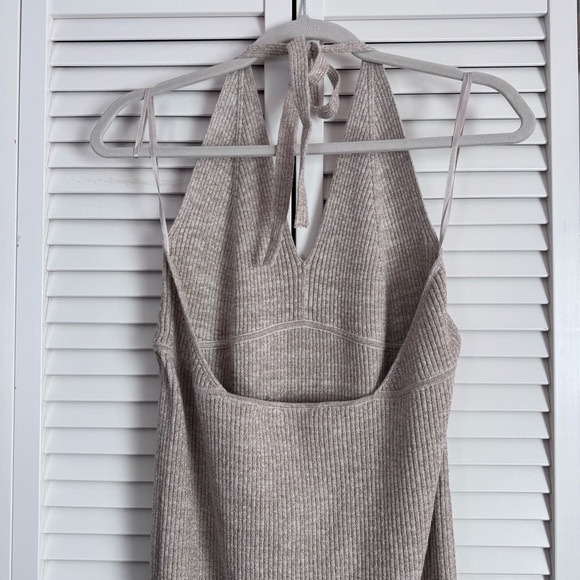 All Saints Lexi Halter-neck Ribbed Knit Dress Beige Metallic Bodycon Large NWOT - Picture 7 of 14